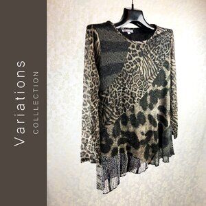 Animal Print brown Multi textured Variations Long sleeve extra long top lined